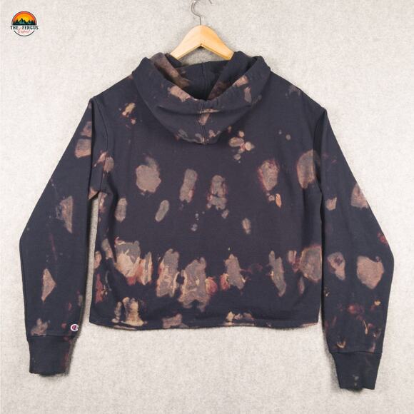 Champion Pullover Hoodie Black Cropped Bleach Tie Dye Streetwear Festi Women's M - Picture 2 of 10